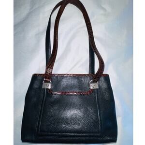 Brighton Leather Shoulder Bag w/‎ Crocodile Trim & Filigree Metal